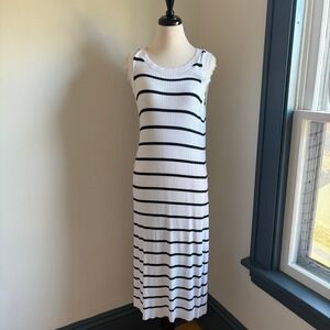 Banana Republic Ribbed Striped Sleeveless Midi/Maxi Dress Women's PL Black White